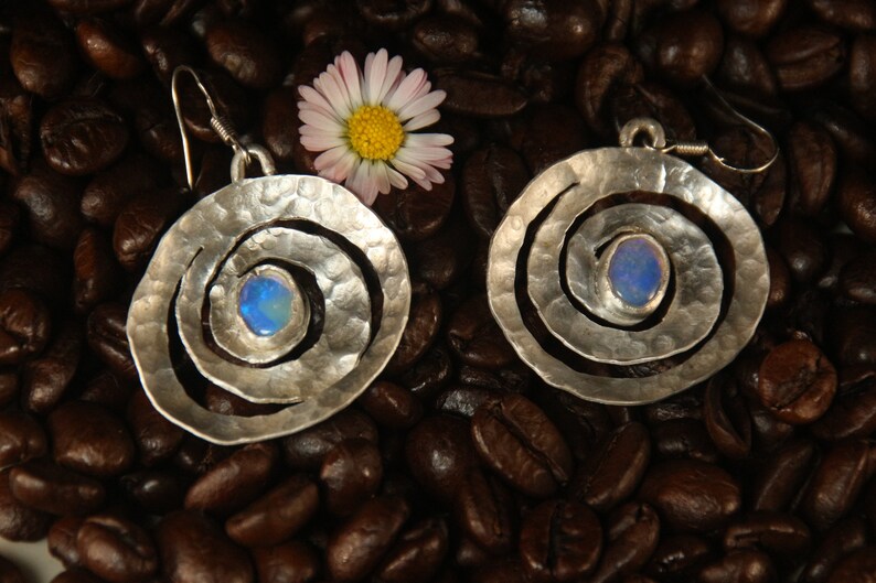 Australian Opal Spiral earrings made of pure silver