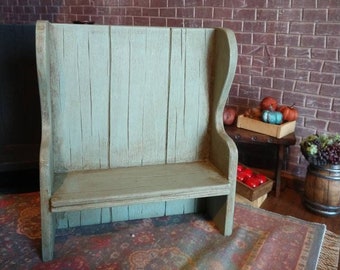 Dollhouse Miniature Rustic Settle / High Back Bench, Artisan Crafted, Dollhouse Miniature Furniture 1:12 scale