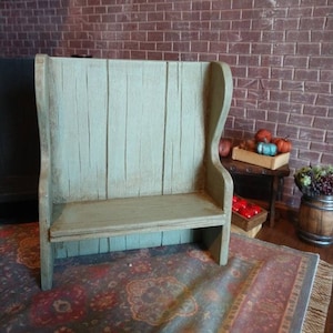Dollhouse Miniature Rustic Settle / High Back Bench, Artisan Crafted, Dollhouse Miniature Furniture 1:12 scale