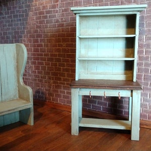 Dollhouse Miniature 18th Century Rustic Country Dresser / Hutch, SAGE GREEN,  Distressed and Aged, Artisan Crafted 1:12 Scale