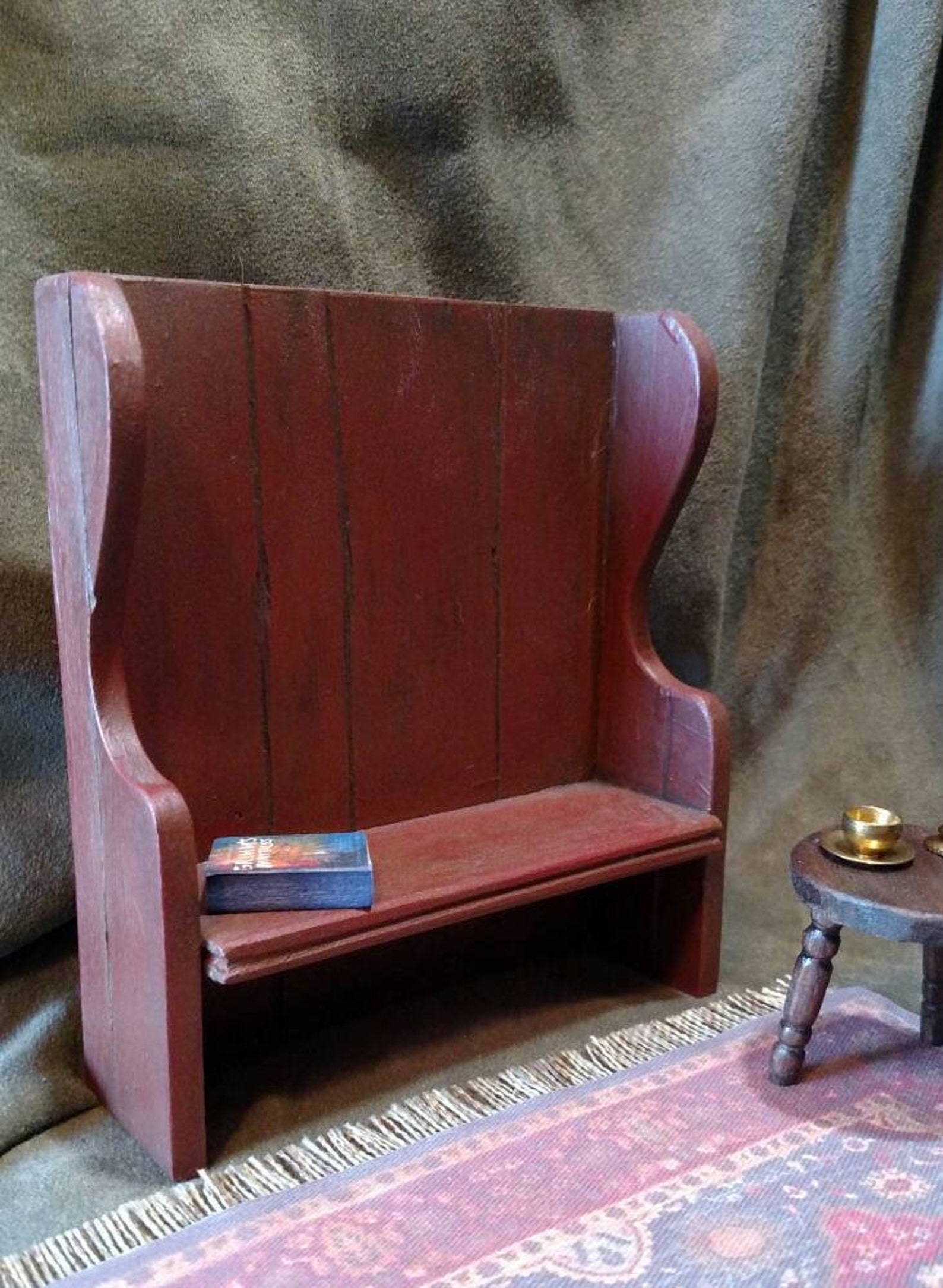 Dollhouse Miniature Rustic Settle / High Back Bench, Artisan Crafted ...