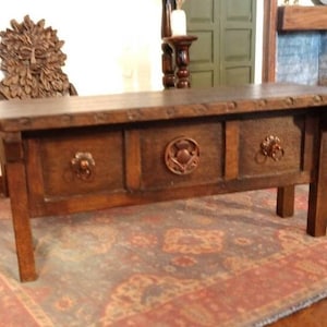 Henry VIII Tudor Table or Sideboard with Copper Scottish Thistle Ornament Artisan Crafted, Dollhouse Miniature Furniture 1:12 scale