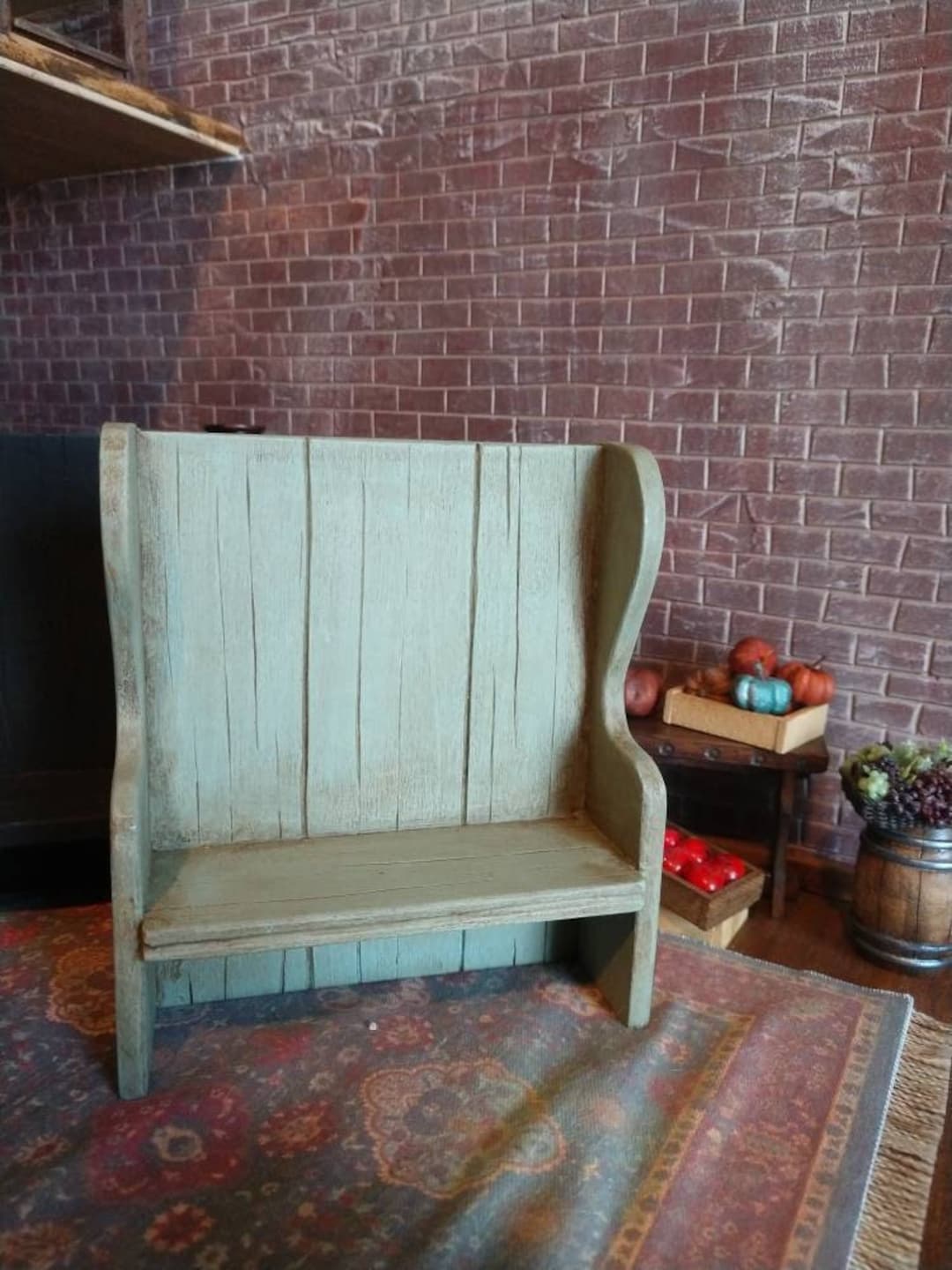 Dollhouse Miniature Rustic Settle / High Back Bench, Artisan Crafted ...