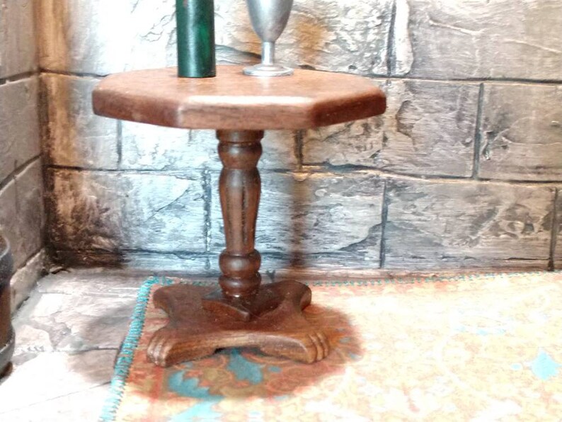 Dollhouse Miniature Walnut, Paw Foot Pedestal Side Table, Choose Square or Octagon Artisan Made 1:12 Scale image 6