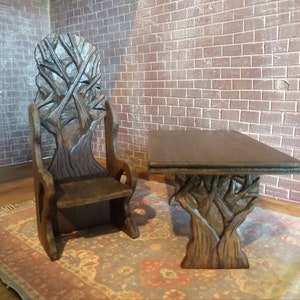 Medieval Hand Carved Druids' Tree Throne Chair, Artisan Made Dollhouse Miniature Furniture 1:12 Perfect for Wizards and Witches
