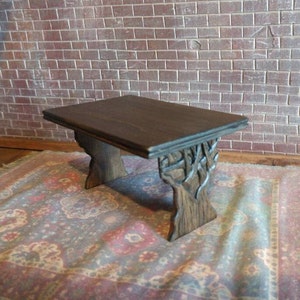 Medieval Hand Carved Druids&#39; Tree Trestle Table, Artisan Made Dollhouse Miniature Furniture 1:12 Perfect for Wizards and Witches