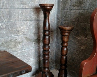 Dollhouse Miniature Tudor / Medieval Tall Candle Stands with Candles, Artisan made Miniature Furniture 1:12 Scale