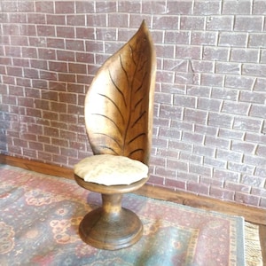 Handcarved Medieval Viking Hand Carved Leaf Back Barrel Throne Chair, Artisan Made Dollhouse Miniature Furniture 1:12