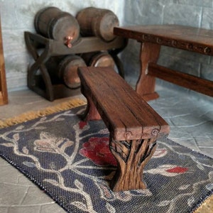 Dollhouse Miniature Wizard / Witch Bench, Artisan Hand Carved Druid Tree Medieval Tudor Dollhouse Miniature Furniture 1:12 Scale