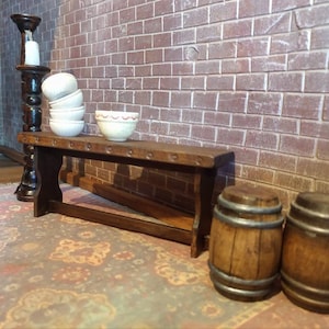 Medieval Tudor Walnut Wall/Crock/Utility Bench, Artisan crafted Dollhouse Miniature Furniture 1:12 Scale
