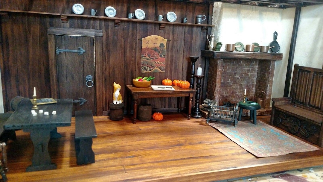 Salem Witch House Kitchen Large Room Box Handcrafted, Early Colonial
