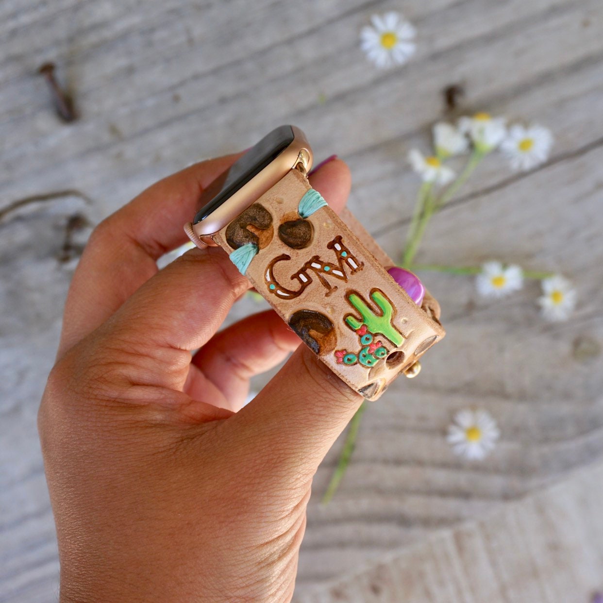 Leopard Cactus Apple Watch Band Monogram Apple Watch Band Etsy