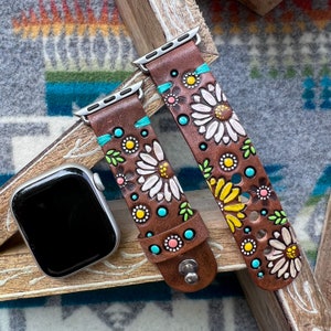 Daisy and Sunflower Leather Apple Watch Band