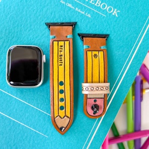 Back to School Pencil School Supplies  Teacher Leather Apple Watch Band