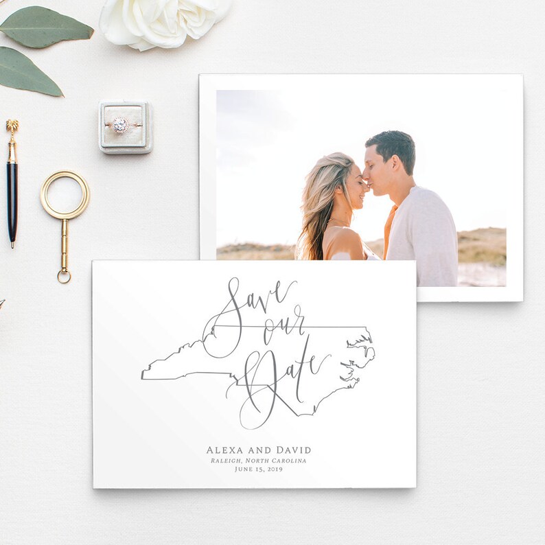 Save Our Date Save the Date Wedding Invitations North Carolina State Outline Photo Save the Date Custom 5x7 Save the Date