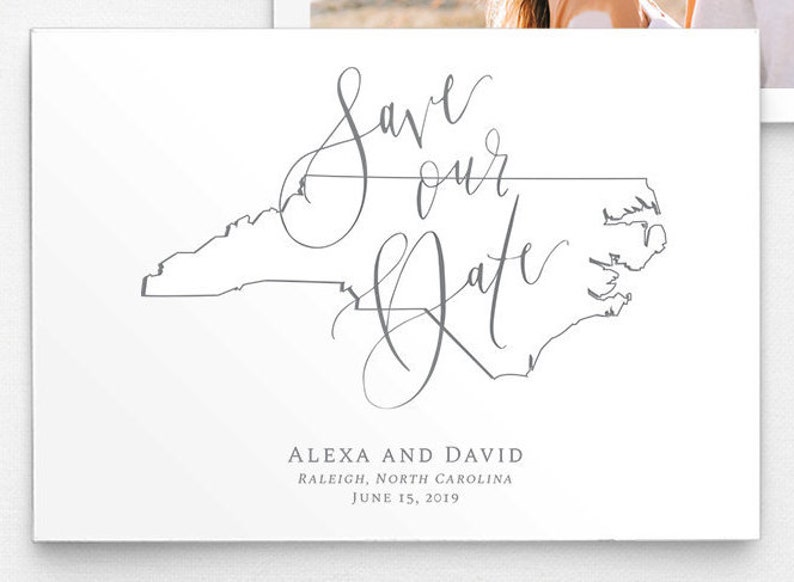 Save Our Date Save the Date Wedding Invitations North Carolina State Outline Photo Save the Date Custom 5x7 Save the Date