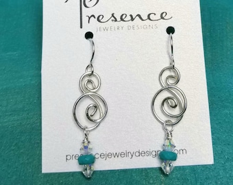 Sterling Silver Dangle Earrings, Turquoise Dangle Earrings