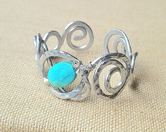 Turquoise Cuff Bracelet, Gemstone Bracelets, Hammered Jewelry, Swirl Jewelry, One of a Kind, Handmade Bracelets, Ready to Ship, Swirl Cuff