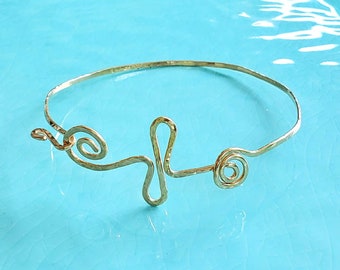 Gold Cross Bracelet, Boho Bracelet, Presence Cross Bracelet, Hammered Bracelet, Stacking Bracelet, Unique Jewelry, Hammered Jewelry