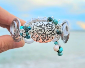 Ocean Blues Cuff Bracelet, Boho Chic, Hammered Jewelry, Swirl Jewelry, One of a Kind, Handmade Bracelets, Presence Jewelry, Artisan Jewelry