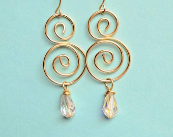 Gold Double Wave Earrings, Swirl Earrings, Artisan Jewelry, Handcrafted Earrings, Made to Order