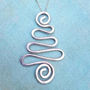 Swirl Artsy Necklace, Christmas Tree Necklace, Holiday Pendant Necklace, Aluminum Christmas Pendant Necklace, Funky Aluminum Jewelry image 3