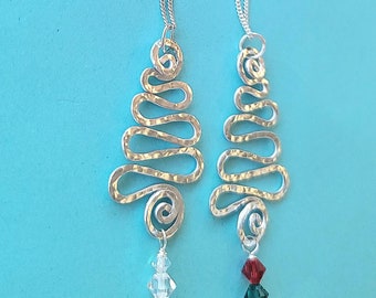 Hammered Aluminum Swirl Christmas Tree Necklace, Holiday Jewelry, Handmade Christmas Jewelry, Artisan Necklaces, Presence Jewelry