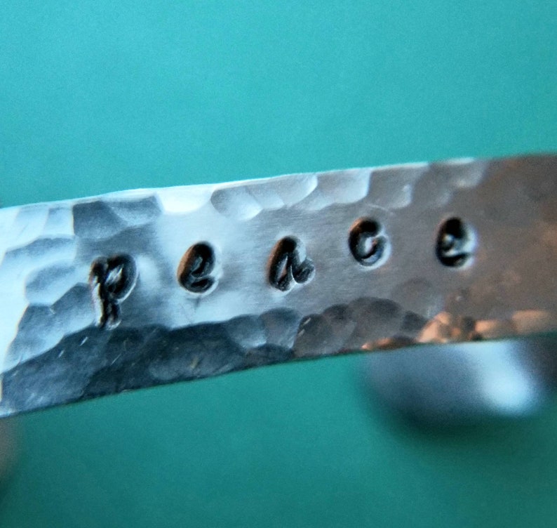 Inspire Cuff Bracelet, Stamped Word Bracelet, Aluminum Cuff Bracelet, Inspirational Cuff Bracelet, Peace cuff bracelet image 3