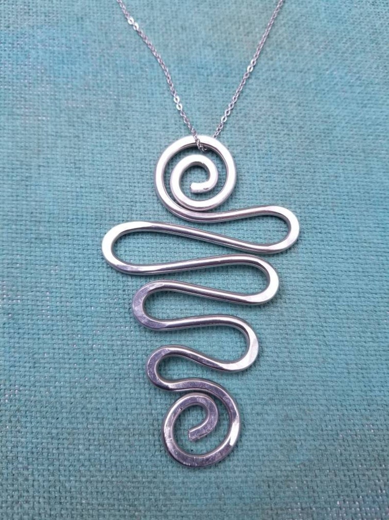 Swirl Artsy Necklace, Christmas Tree Necklace, Holiday Pendant Necklace, Aluminum Christmas Pendant Necklace, Funky Aluminum Jewelry image 4