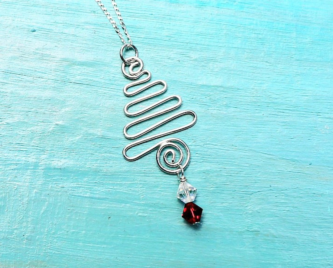 Swirl Christmas Tree Necklace, Silver Christmas Necklace, Swirly