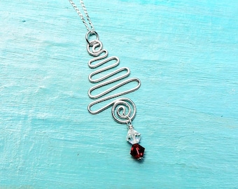 Swirl Christmas Tree Necklace, Silver Christmas Necklace, Swirly Christmas Tree Necklace, Christmas Jewelry, Handcrafted, Holiday Jewelry