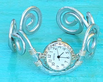 Watch Cuff Bracelet, Swirl Watch Bracelet, Watch Bracelets, Handcrafted Watch, Bracelet Watches for Women, Presence Jewelry, Unique Watches