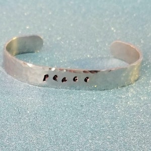 Inspire Cuff Bracelet, Stamped Word Bracelet, Aluminum Cuff Bracelet, Inspirational Cuff Bracelet, Peace cuff bracelet image 1