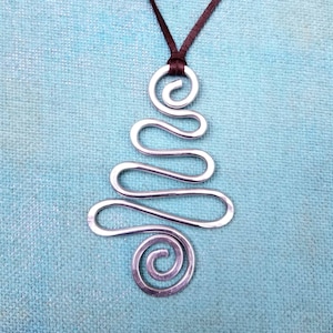 Swirl Artsy Necklace, Christmas Tree Necklace, Holiday Pendant Necklace, Aluminum Christmas Pendant Necklace, Funky Aluminum Jewelry image 1