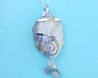 Boho Swirl Necklace, Surrounded Necklace with Yellow Opal, Silver Swirl Necklace, Silver Wrapped Stone Necklace, Presence Jewelry