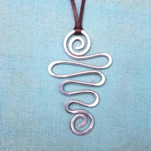 Swirl Artsy Necklace, Christmas Tree Necklace, Holiday Pendant Necklace, Aluminum Christmas Pendant Necklace, Funky Aluminum Jewelry image 2