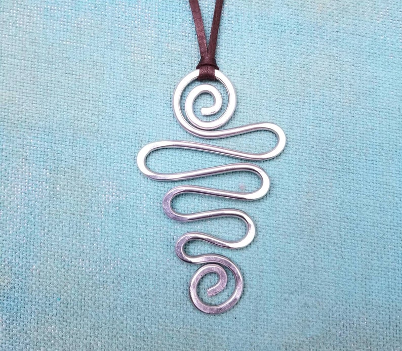 Swirl Artsy Necklace, Christmas Tree Necklace, Holiday Pendant Necklace, Aluminum Christmas Pendant Necklace, Funky Aluminum Jewelry image 2