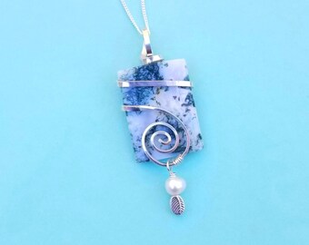 Boho Swirl Necklace, Surrounded Jade Necklace, Silver Swirl Necklace, Silver Wrapped Tree Jade Necklace, Layering Necklace, Presence Jewelry