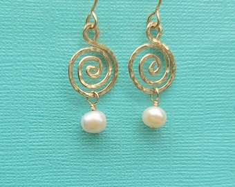 Boho Dangle Earrings, Hammered Aluminum Earrings, Swirl Teardrop Earrings