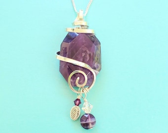 Surrounded Amethyst Necklace, Silver Swirl Necklace, Amethyst Necklace, Layering Necklace, Presence Jewelry, Boho Necklace, Handmade Jewelry