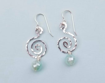 Silver Drop Swirl Earrings, Boho Swirl Earrings,  Dangle Earrings, Silver Swirl Earrings, Titanium Agate Earrings, Presence Jewelry