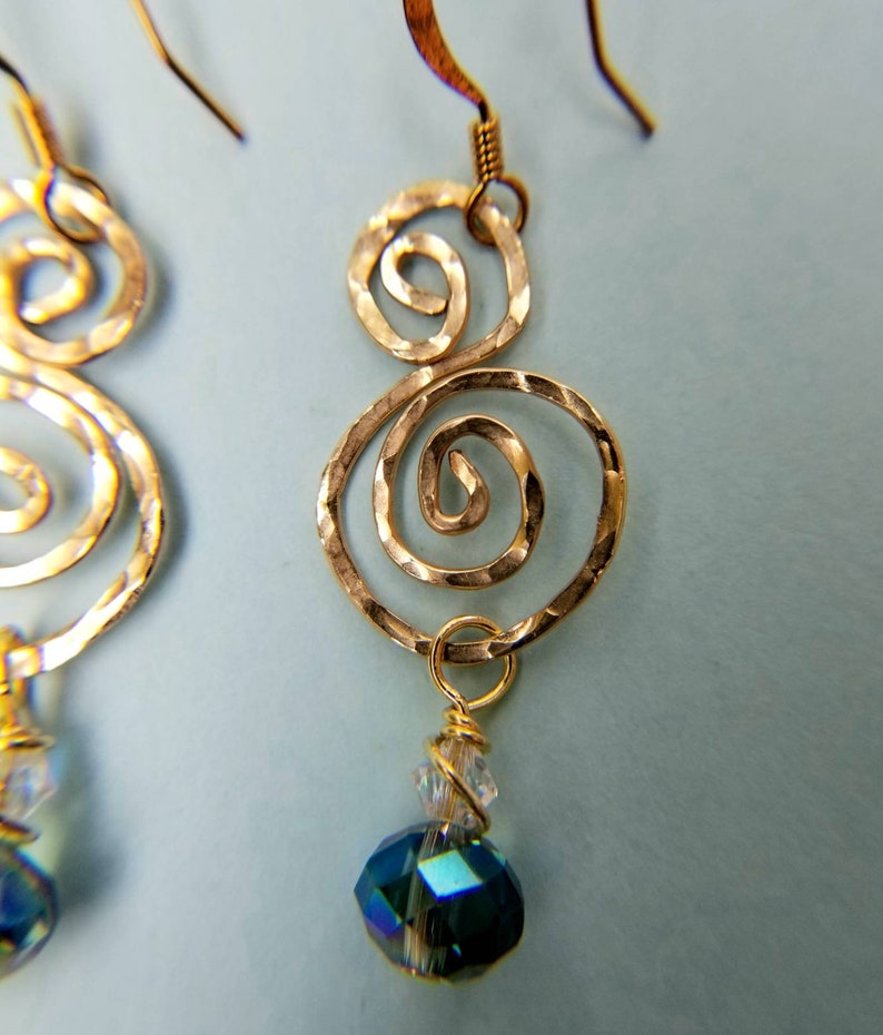 Gold Swirl Dangle Earrings Double Swirl Earrings with Bead | Etsy