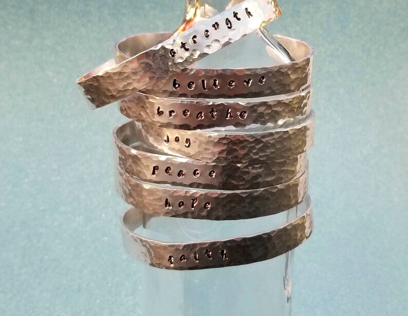 Inspire Cuff Bracelet, Stamped Word Bracelet, Aluminum Cuff Bracelet, Inspirational Cuff Bracelet, Peace cuff bracelet image 2