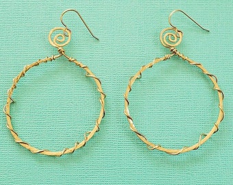 Gold Hoop Earrings, Dangle Hoop Earrings, Wrapped Hoop Earrings,  Hoop Earrings, Hammered Jewelry, Presence Jewelry, Handmade Jewelry