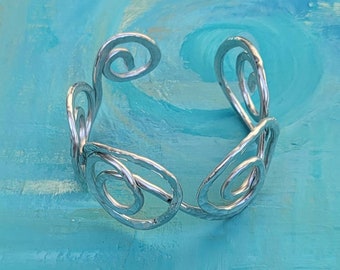 Aluminum Cuff Bracelet, Boho Luxe Cuff Bracelet, Hammered Jewelry, Swirl Cuff Bracelet, Spiral Bracelet, Swirl Bracelet