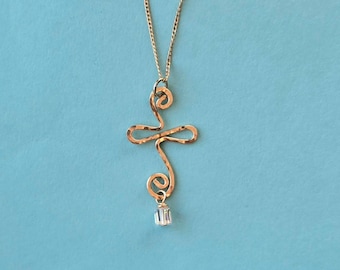 Gold Cross Necklace, Presence Cross Necklace, Artsy Cross Pendant, Hammered Cross Pendant