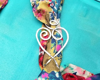 Hand Forged Swirly Heart Scarf Slide, Aluminum Scarf Jewelry