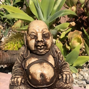 Vintage XL Resin Laughing Buddha Statue: Zen Feng Shui Decor (7.5&quot; Tall)