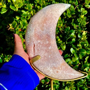 XXL Pink Amethyst Crescent Moon,8&quot;, base included, Metaphysical Healing Stone, Sacred Geometry PA875