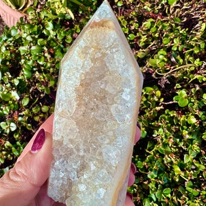 Quartz/ Agate Druzy Tower,Banded Agate, Hand Polished,Brazil, Metaphysical,Reiki ADQ278